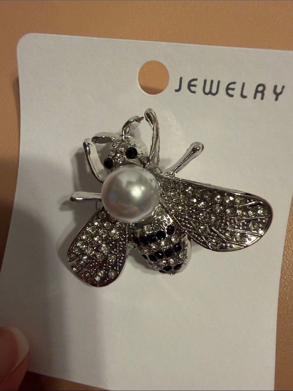 Silver Bee Brooch with Pearl Accent - Fashion Jewelry